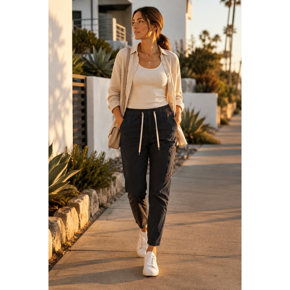 Vuori Ripstop Pant Charcoal Grey Drawstring Tapered Women Large VW401
